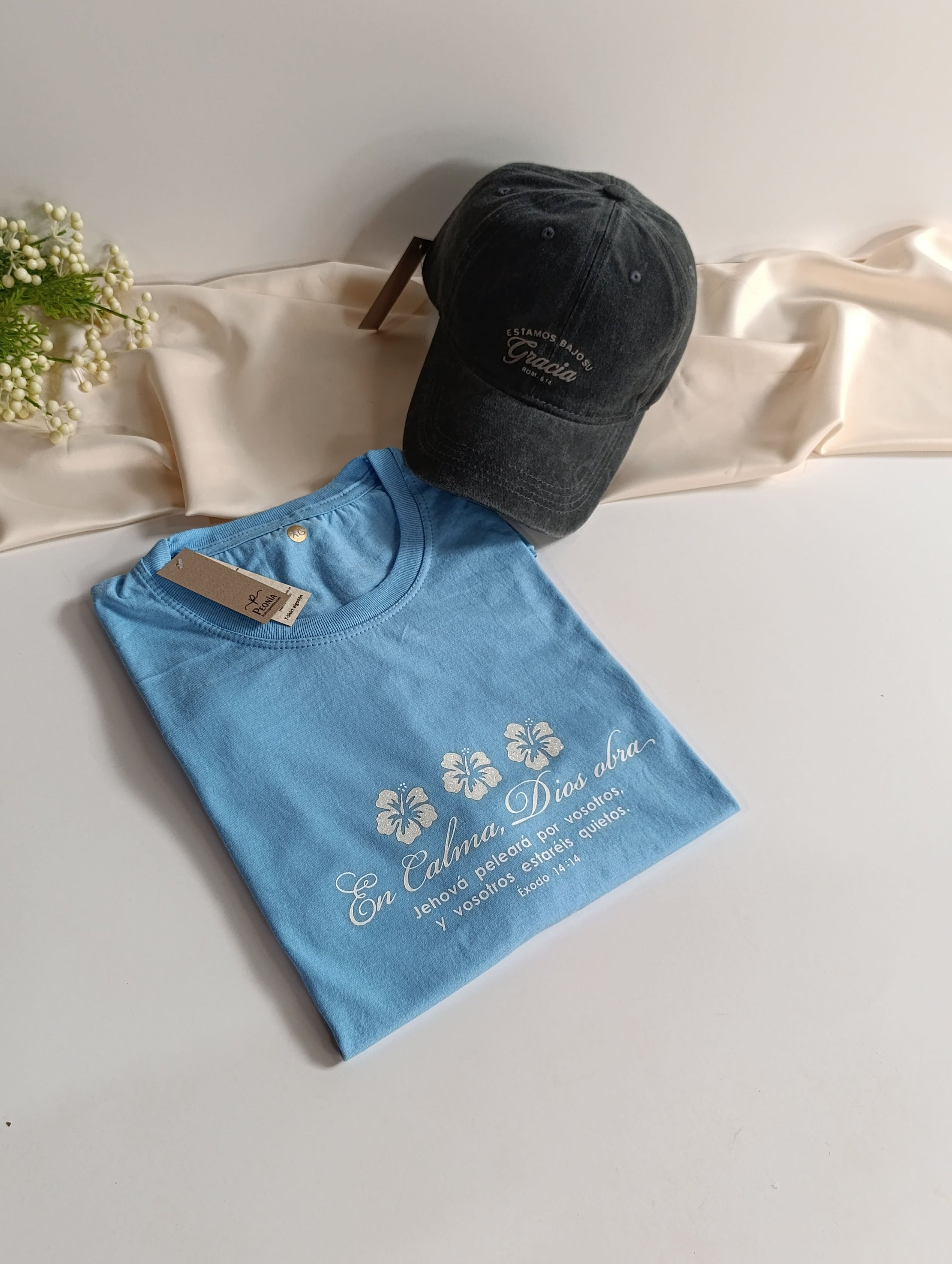 Remera T-Shirt con estampado, color cielo.